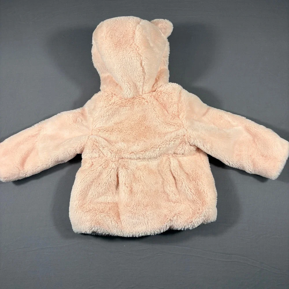 Cat & Jack Girls Peach Pink Faux Fur Hooded Jacket with Animal Ears Size 2T